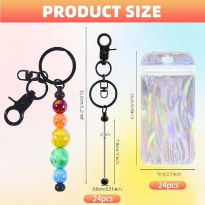 48 Pcs Beadable Keychains Bars bulk - 24 Black DIY Metal Beaded Keychain Making Kit + 24 Bags Included, Bead Keychain Supplies,Blank Key Chain, Perfect for Women, Men, Mother's Day, Birthday Gift - Image 2