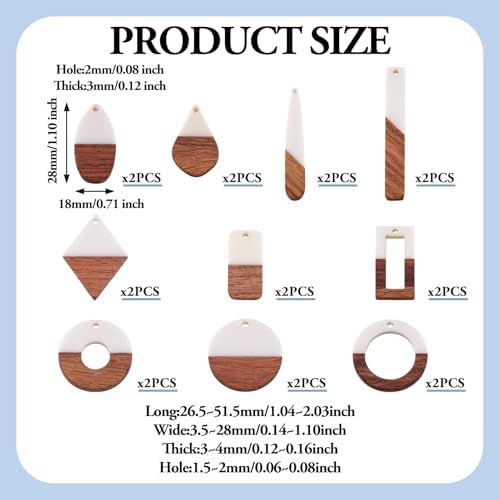 FASHEWELRY 20Pcs Resin & Wood Pendants 10 Styles Rectangle Teardrop Rhombus Geometry Vintage Resin Wood Statement for Jewelry Making - Image 4