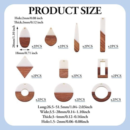 FASHEWELRY 20Pcs Resin & Wood Pendants 10 Styles Rectangle Teardrop Rhombus Geometry Vintage Resin Wood Statement for Jewelry Making - Image 4