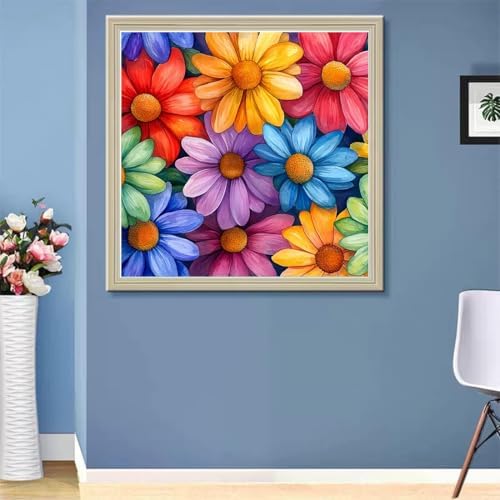 Eiazuiks Stamping Cross Stitch Kit, Colorful Flowers Counting Cross Stitch Kit for Adult Beginners, Full Line DIY Stitching Kit for Home Decor Cross Stitch Patterns 12x16 inches - Image 3