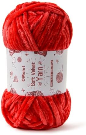 100g Fluffy Velvet Chenille for Crocheting & Knitting, Soft Baby Yarn - 80M (87.5YD) - Crochet Chunky Amigurumi Yarn (Red) by OMoiut