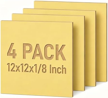 4 Pack Gold Basswood Sheets for Crafts, 12"x12"x1/8" (3mm) Unfinished Plywood for Laser Cutting & Engraving, DIY Ornaments & Architectural Models by Creatorally