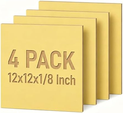 4 Pack Gold Basswood Sheets for Crafts, 12"x12"x1/8" (3mm) Unfinished Plywood for Laser Cutting & Engraving, DIY Ornaments & Architectural Models by Creatorally