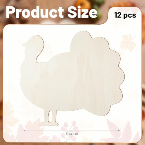 12 Pack 8 Inch Wooden Unfinished Turkey for Thanksgiving Crafts - Image 2