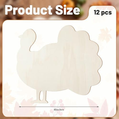 12 Pack 8 Inch Wooden Unfinished Turkey for Thanksgiving Crafts - Image 2