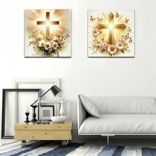 NEGEKFKX 4 Pack The Cross of Christ Paint by Numbers Kit for Adults Beginner,Flower Easy Adult Paint by Number Kits on Canvas DIY Painting for Beginners Art by Numbers for Home Wall Decor 10x10Inch - Image 3