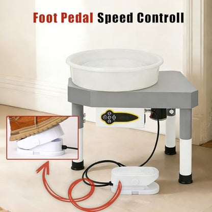 14" 450W Electric Pottery Wheel with LCD Panel Adjustable Speed Foot Pedal,Detachable Basin,Heighten Desk Legs,Clay Toolfor Kids, Adults, Beginners, Home DIY & Professional Pottery Making - Image 3