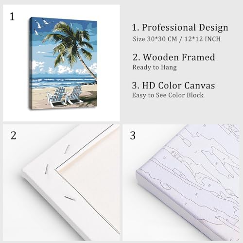 Natuyalo Paint by Numbers Kit for Adults Beginners, 12" Wx16 L Painting by Numbers Kit on Canvas Acrylic Drawing Kits Ready to Stretch and Framed, Beach Landscape - Image 4