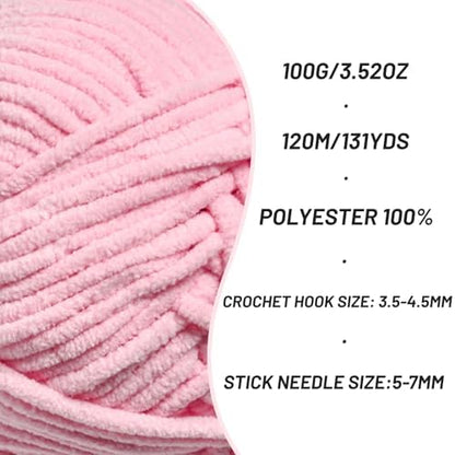 3 Packs Plush Chenille Chunky Crochet Yarn - Baby Yarn for Crocheting Soft - Velvet Yarns Knitting for Blankets Crafts - Fluffy Amigurumi Yarns 300g / 393yd (3 Pink) - Image 2