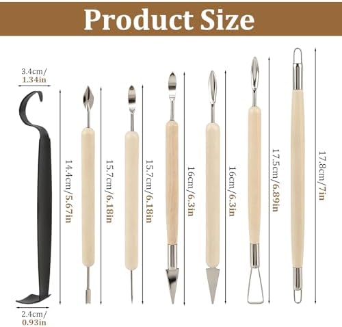 7pcs Double-Sided Clay Sculpting Tools, Wooden Handle Pottery Trimming Tool - Image 2