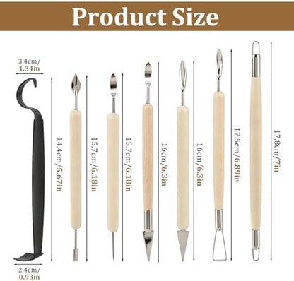 7pcs Double-Sided Clay Sculpting Tools, Wooden Handle Pottery Trimming Tool - Image 2