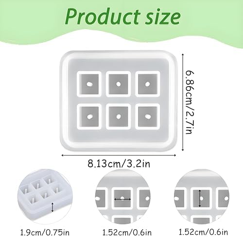 Cube Silicone Resin Molds for Jewelry Making, 6-Cavity Square Bead Molds with Hole, 2-Pack, for Earrings and Bracelets - Image 2
