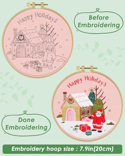 ERKOON Christmas Embroidery Kit for Beginners, Cross Stitch Set for Include Embroidery Cloth Hoops Threads for Craft Lover Hand Stitch with Embroidery Skill Techniques (Santa Claus) - Image 3