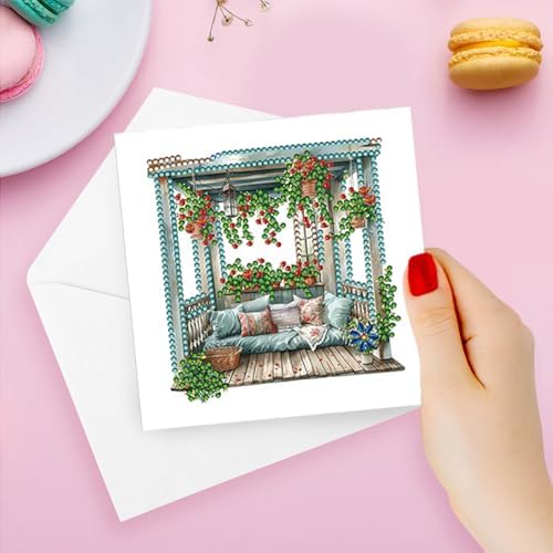 6 Pcs Window Terrace Sofa Flower Diamond Art Greeting Cards for Adults & Beginners, DIY Crystal Rhinestone Gem Art Painting Kit with Envelopes, Creative Craft Gift for Birthday Wishes Party Favors - Image 2