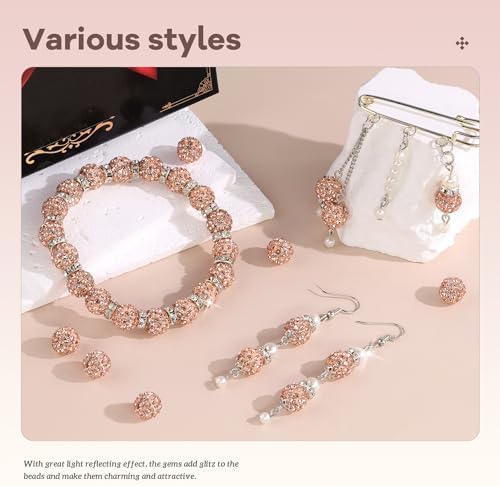 200pcs 10mm Rhinestone Beads for Jewelry Making, Light Peach Shiny Round Disco Ball Beads Bulk, Sparkle Crystal Clay Christmas for Bracelet Baseball Necklace Earring Crafting and DIY - Image 2