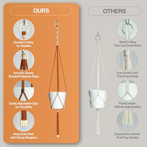 Macrame Kits for Beginners, 3 Set of Plant Hangers DIY Kit: Braided Polyester Ropes 50yds*5mm Burnt Orange, 20yds*2mm Ivory, 60+Pcs Supplies with Step-by-Step Easy Instructions (ORIV) - Image 5
