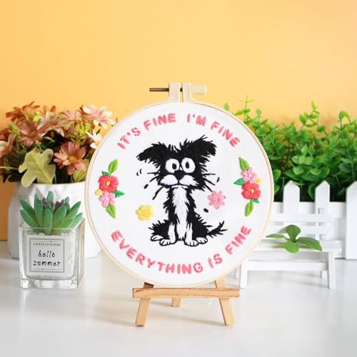 Louise Maelys Funny Dog Embroidery Kit for Beginners Floral Craft - Image 5