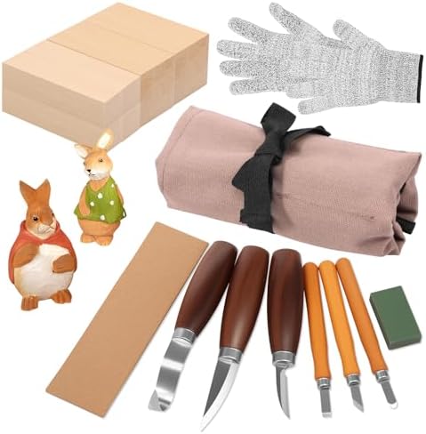 Wood Carving Kit, 19pcs Wood Carving Tools with 3 Wood Carving Knives 3 Detail Knives 8 Blocks, Whittling Kit DIY Art Craft Gift for Adults by Unknown