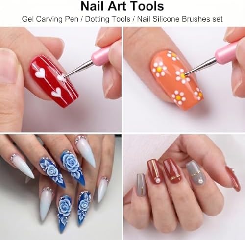 5 PCS Nail Art Sculpture Pen Dual-Ended Nail-Art Sculpture Pen Dotting Tools Nail Art Dotting Tools Pink Dual-Head Resin Nails-Art-Tools Silicone Nails Polish Brushes Modeling Painting Tool DIY Arts - Image 3