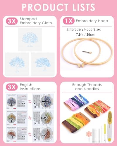 TINDTOP Embroidery Kit for Adult, 3 Pack Embroidery DIY Starter Kit - Image 2