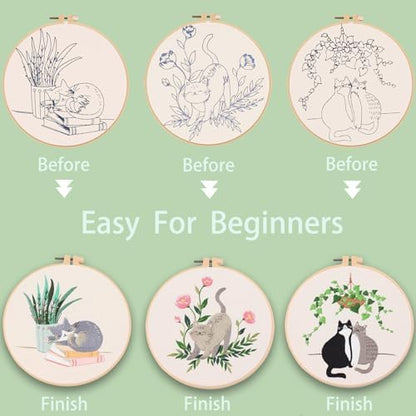 Ohcol 3 Sets Cat Embroidery Kit,Needlepoint Kits for Adults Beginner,Needle Point Sets with Washable Pre-Printed Pattern,1 Hoop,Women Hand Crafts - Image 6