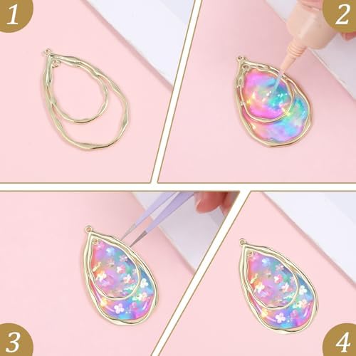 20 Pcs Teardrop Open Back Bezel Charms Pendants, 2 Colors Alloy Hollow Frame Open Back Teardrop Hollow Pendant Bezels for DIY Resin Epoxy Jewelry Making, Pressed Flower Craft (Gold, Silver) - Image 6