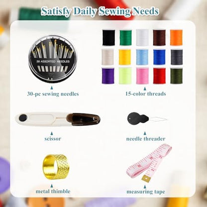 Sewgurixi Mini Sewing Kits for Adults, Small Sewing Accessories and Supplies for Beginners with Needles, Threads, Scissors, Measure Tape, Suitable for Travel, Home, School and DIY Gift (Dark Green) - Image 2