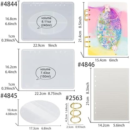 DIY Resin Shaker Journal Kit Oval Frame - Complete Set with Notebook Molds, Binder Refills - Image 2