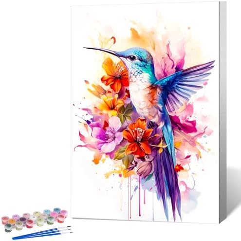 Okarina Framed Paint by Numbers Kit for Adults, Hummingbird Decor 8x12 Inch by Okarina