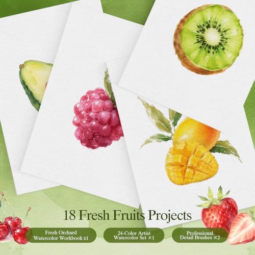 Watercolor Workbook for Beginners,18 Fresh Fruits Water Coloring Book,Relaxing & Easy to Paint Water Coloring Book with 24 Colors-Perfect for Gifting to Creativity & Joy for Adults - Image 3
