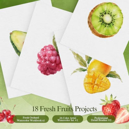 Watercolor Workbook for Beginners,18 Fresh Fruits Water Coloring Book,Relaxing & Easy to Paint Water Coloring Book with 24 Colors-Perfect for Gifting to Creativity & Joy for Adults - Image 3