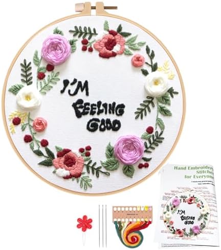 Topapfo Funny Embroidery Kit for Beginners Adults, Feeling Good Embroidery Patterns with Hoops Thread Needles Tutorials by Unknown