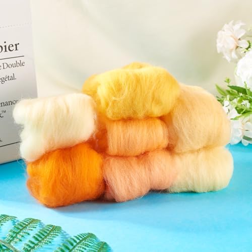 FASHEWELRY 1.2 OZ Wool Felting Kit 7 Set 7 Colors Orange Theme Needle Felting Wool Roving Nature Wool Roving for Needle Felting Wet Felting DIY Hand Spinning - Image 2