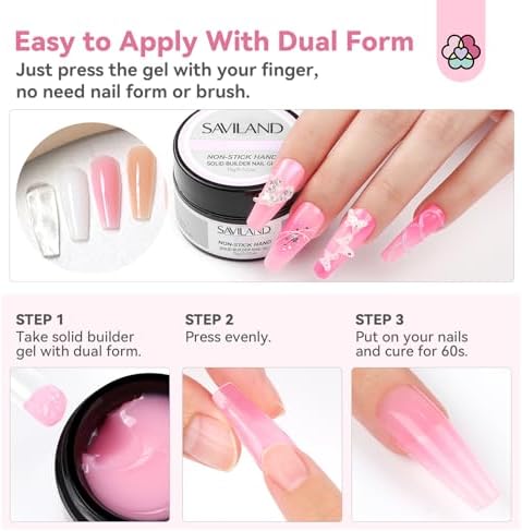 SAVILAND Non Sticky Solid Builder Nail Gel Kit Clear Nude White Pink - Image 4