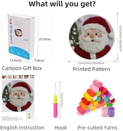 Latch Hook Rug Kit Cute Cartoon Santa Claus Easy for Beginners Round Shape Carpet Crochet Yarn Craft Mini Rug DIY Hook and Latch Little Tapestry for Home Decor 30x30cm-9 - Image 2