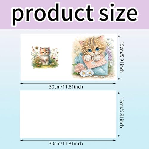 6pcs Cat and Flowers Diamond Art Painting Greeting Cards Kit with Envelopes, 5D DIY Special Shaped Card Making Kits for Adults, Holiday Birthday Postcards, Creative Craft Gifts - Image 2