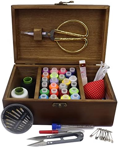 Flytreal Sewing Kit Box Basket, Wooden Hand Home Sewing Repair Tool Kit, Beginner Universal Sew Kit Accessories for Women, Men, Adults, Girls, Kids (Retro Dandelion) - Image 2
