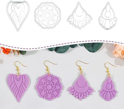 Xaekicr Polymer Clay Cutters Boho Earring Set – 4PCS Clay Cutters for Polymer Clay Jewelry, Mandala Flower and Tribal Shapes, Clay Earring Cutters and Polymer Clay Tools for DIY Craft Making by Xaekicr
