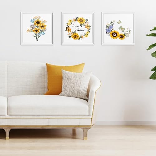 ERKOON 3 Sets Embroidery Kit, Floral Cross Stitch Set for Include Embroidery Cloth Hoops Threads for Craft Lover Hand Stitch (Sunflower) - Image 7