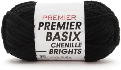 Premier Yarns Basix Chenille Brights, Black, Super Bulky Weight, 5.3 oz by Premier
