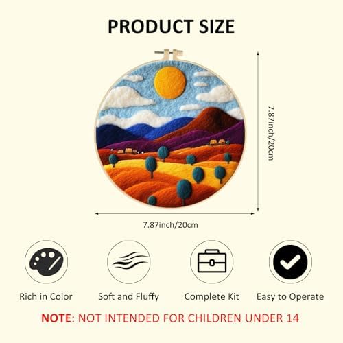 Zovylks Natural Landscape Needle Felting Kits Beginners, 7.9 Inch DIY Wool Felting Painting Starter Kit, Needle Felt Set for Home Decor with Foam Pad, Instructions (Rolling Hills) - Image 2