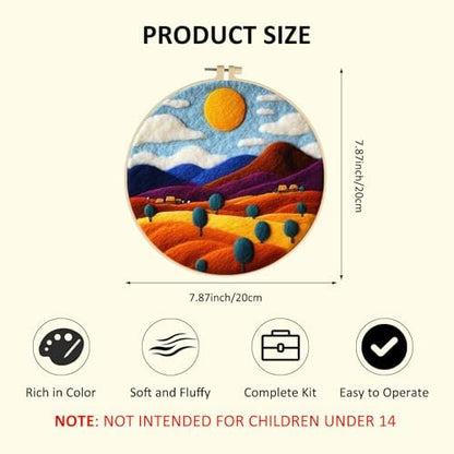 Zovylks Natural Landscape Needle Felting Kits Beginners, 7.9 Inch DIY Wool Felting Painting Starter Kit, Needle Felt Set for Home Decor with Foam Pad, Instructions (Rolling Hills) - Image 2