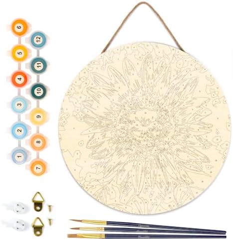 Figured'Art Paint by Numbers Kit for Adults on Wood Slice, 11.8in Diameter - Sunflower - Craft Art Painting DIY Canvas - Image 6