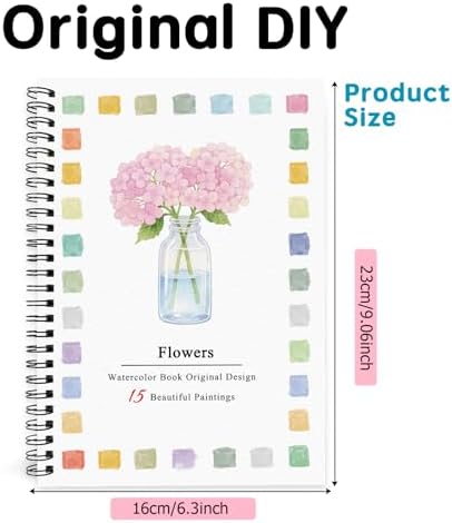 SLWBZ Watercolor Workbook Pink Flowers, 15 Different Patterns of Original DIY Designs, Beginner-Friendly Watercolor Workbooks, (Pink Hydrangeas, Without Palette) - Image 2