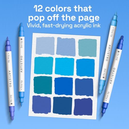 ARTISTRO Blue Tones Dual-Tip Acrylic Paint Marker Pens - Set of 12 - Image 2
