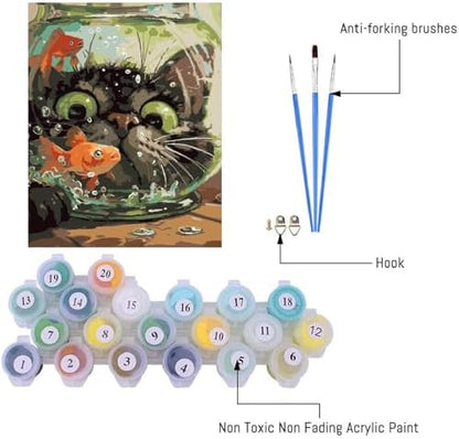Paint by Numbers Kit for Adults,Cute Cat DIY Paint by Number 12x16 In - Image 3