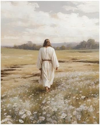 bitCNY Paint by Numbers for Adults, Jesus in Wildflower Meadow DIY Acrylic Painting Kit, Christian Paint by Number Canvas Art, Peaceful Religious Wall Decor, 16x20 Inch by bitCNY