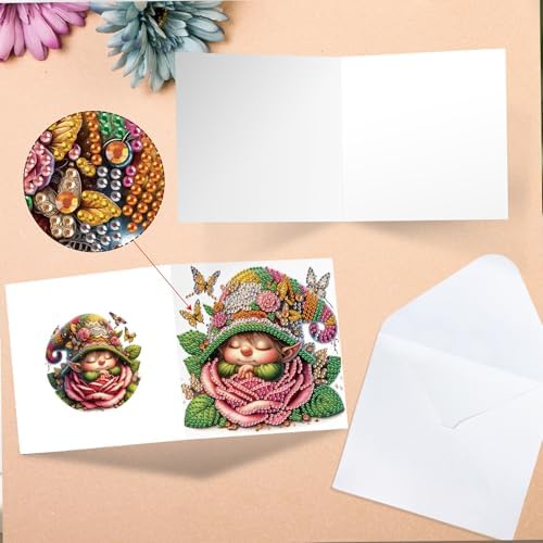 12 Pack Diamond Painting Greeting Cards Kit with Envelopes, 5D DIY Floral Hat Gnome Diamond Art Cards, Birthday Thank You All Occasion Cards for Women Adults Beginners - Image 5