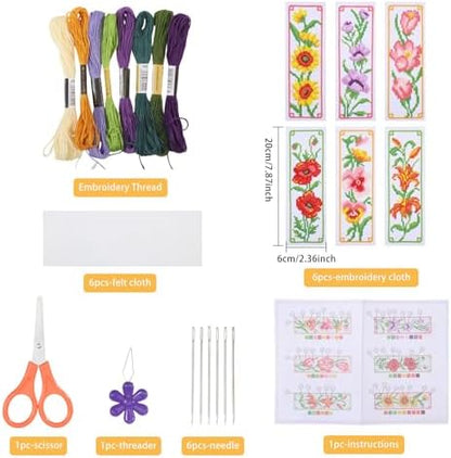 ORIGACH 6 Set Flowers Cross Stitch Bookmark Kit for Beginner - Image 2