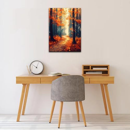 Natuyalo Framed Paint by Number Kits for Adults Beginners, Forest Path Easy Acrylic Adult Paint by Number Kits, Autumn Landscape DIY Painting by Numbers Kits with Frame 12x16 Inch - Image 3